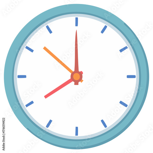 Round clock showing the time for twelve hours, ten minutes, and five seconds, time management illustration