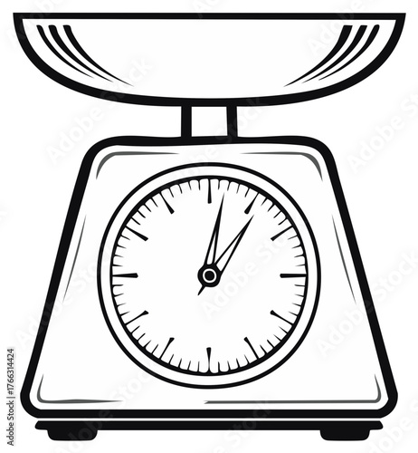 Classic kitchen scale with bowl measuring weight kitchenware cooking device outline
