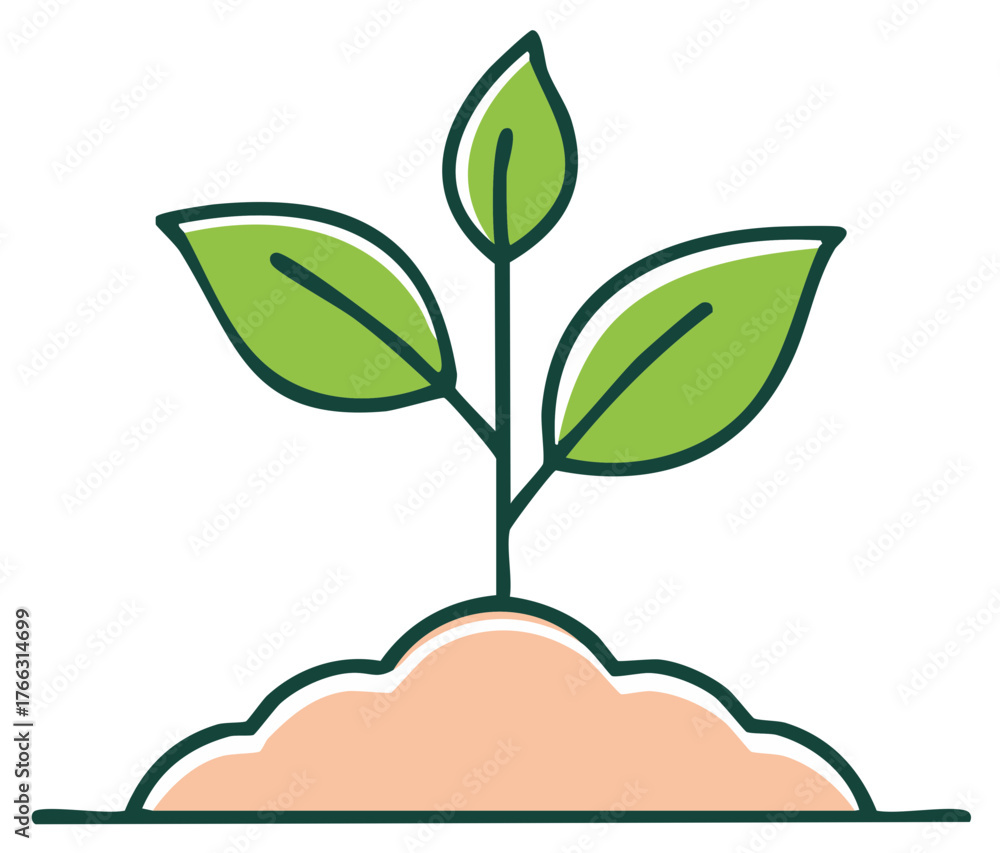 Obraz premium Vibrant green seedling growing from earth, simple nature and ecology icon
