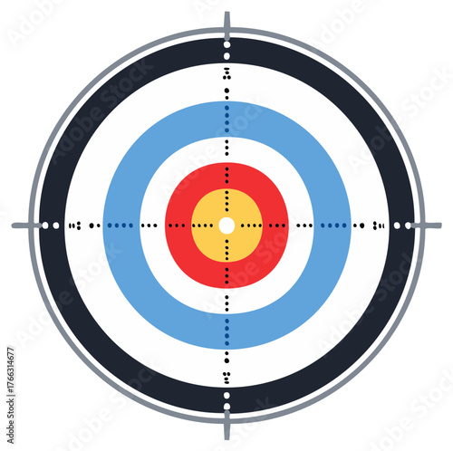 Target Icon with Aim Sight in Yellow Red Blue Black and White Illustration
