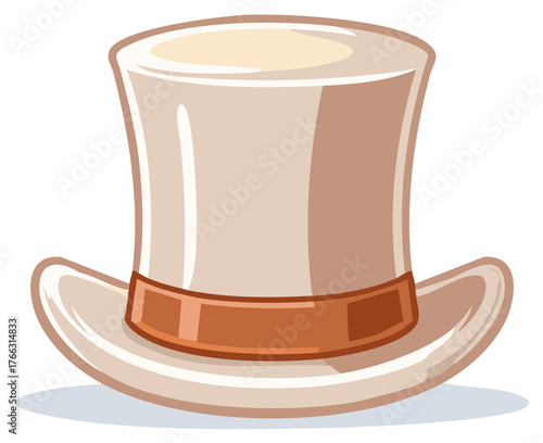 Classic white top hat with a brown band cartoon vector illustration