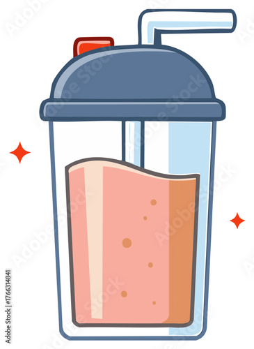 Refreshing pink beverage in a transparent cup with a blue lid and straw cartoon vector