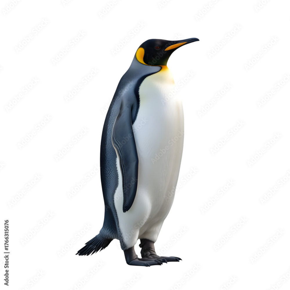 Fototapeta premium King Penguin illustration standing upright with black white and orange plumage isolated on transparent background