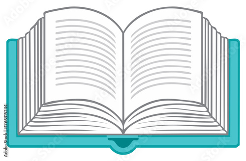 Open teal hardcover book with lined pages for reading and learning