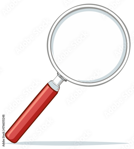 Close Up of a Classic Magnifying Glass with a Red Handle and Silver Rim