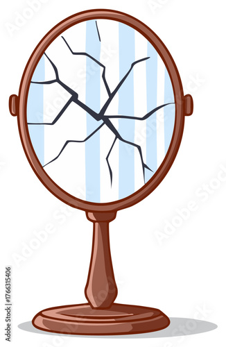 Cartoon Cracked Mirror Tabletop Vintage Reflection Vanity Broken Glass