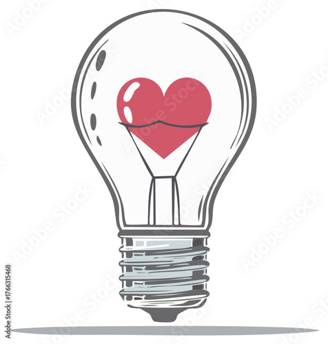 Heart Shaped Lightbulb Symbol of Creative Passionate Inspiration