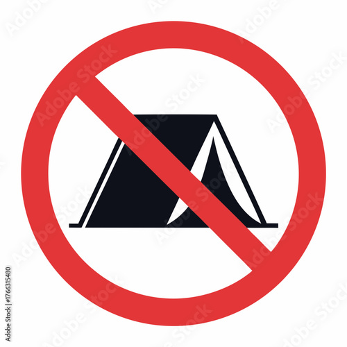 No Camping Sign with Tent Symbol