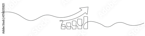 Continuous one line drawing of a growing graph icon vector. business growth and financial success symbol. vector illustration.