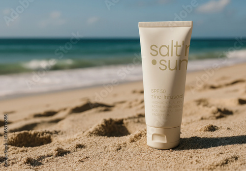 Zinc Sunscreen Mockup On Sandy Beach PSD