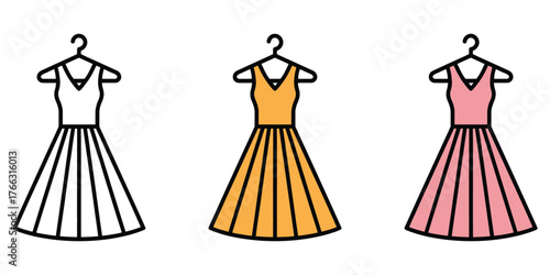 Party Fashion Dress icon vector. Charming dress collection on hangers symbol. vector illustration.