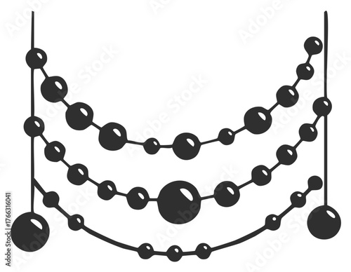 Stylized decorative hanging beads illustration. Simple elegant bead string art design element.