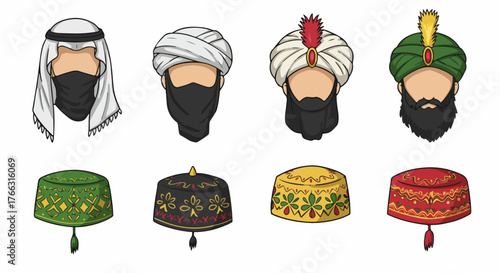 Middle Eastern headwear collection with transparent background
