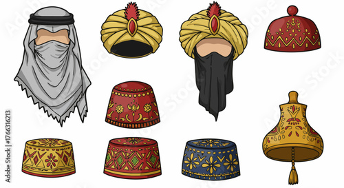Middle Eastern headwear collection with transparent background