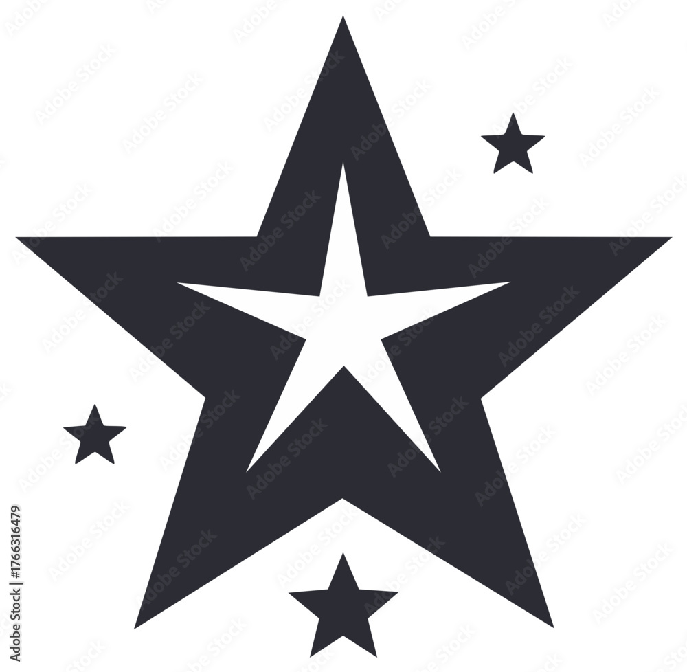 Fototapeta premium Star Icon Symbol with Interior Star and Small Accompanying Stars Award Recognition