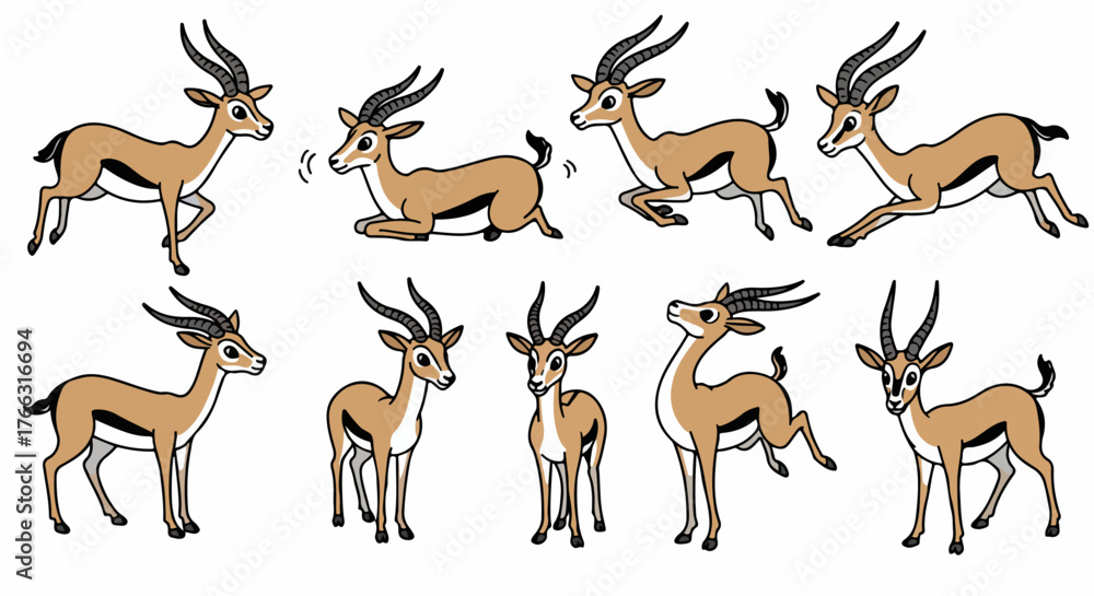 Naklejka premium Gazelle poses collection with transparent background