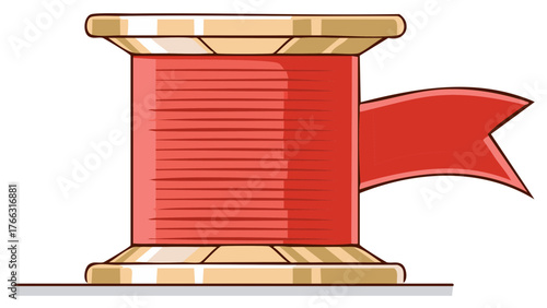 Cartoon Illustration of a Red Thread Spool with Matching Ribbon for Sewing and Craft Projects