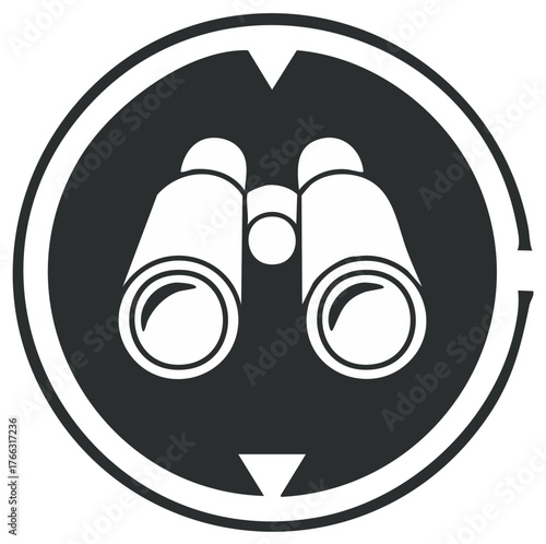 Binoculars inside a circle, viewing devices, search icon, scouting symbol, navigation icon, looking forward concept