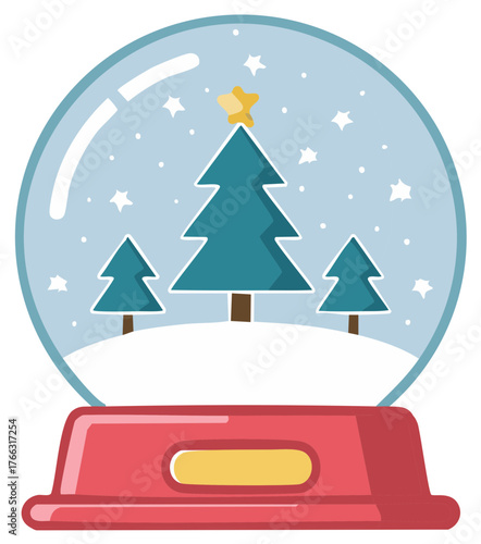 Festive Christmas snow globe with pine trees and falling snow for holiday decoration