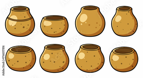 Brown pottery jugs set with transparent background