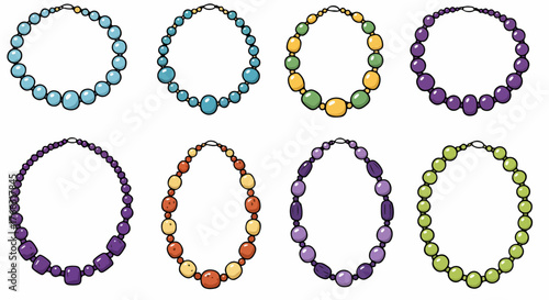 Colorful beaded necklaces collection with transparent background