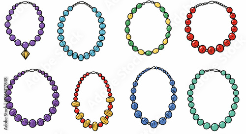 Colorful beaded necklaces collection with transparent background