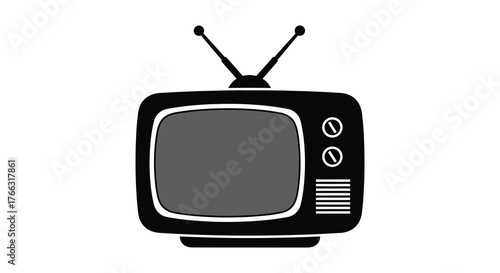 Retro vintage television set with antennas in a stark black and white silhouette style