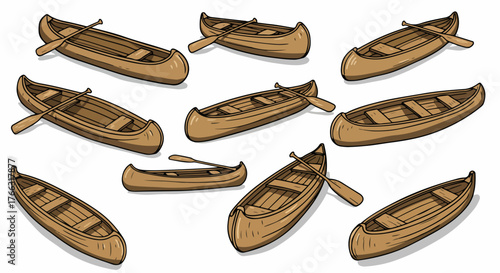 Wooden canoes with paddles isolated on white