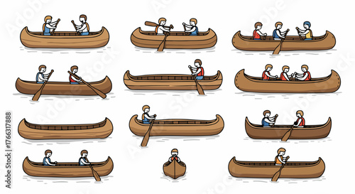 Canoes with people paddling on water