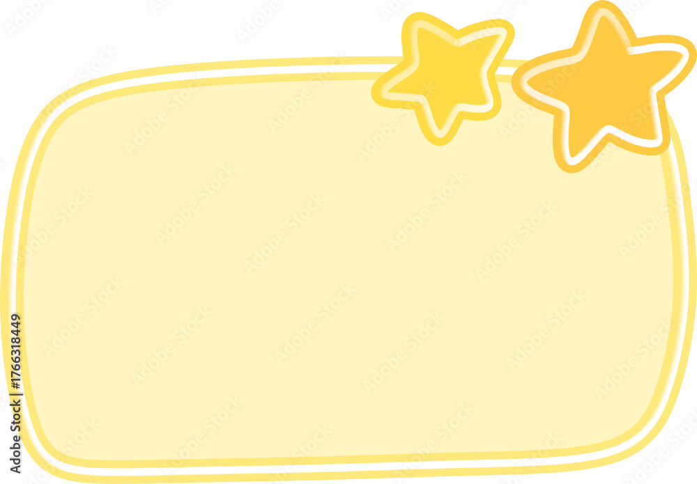 Obraz premium Warm Yellow Rounded Rectangle Frame with Star Icons – Blank Cute Label Banner with Soft Glow (PNG)