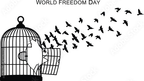 World Freedom Day with a bird flying out of a cage