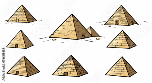 Ancient Egyptian pyramids collection with transparent background