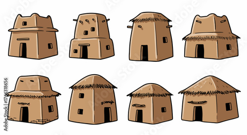 Traditional mud houses in various styles