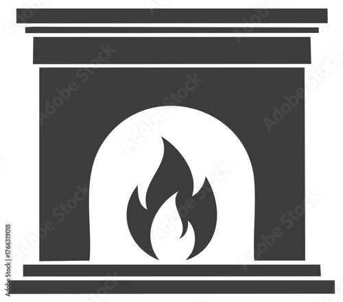 Classic fireplace with burning fire icon simple silhouette vector graphic for home interior
