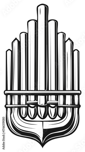 Stylized musical organ pipes black and white graphic design element vector art