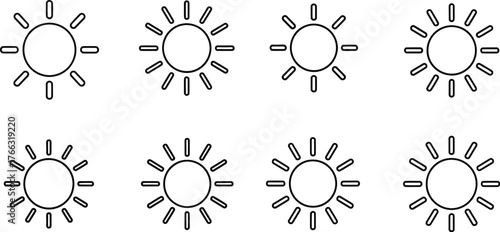 Set of sun icons in outline style for weather forecast or summer design