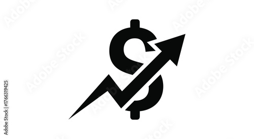 Black silhouette of a dollar sign with an upward trending arrow indicating financial growth and success silhouette