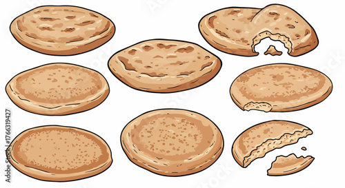 Round cookies with bites isolated on white