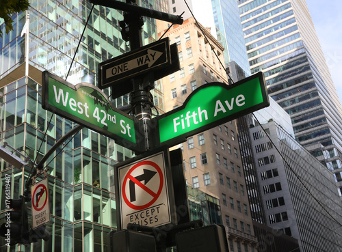 new york intersection fifth ave west 42nd st signs  and skyscrapers
