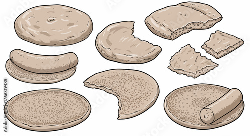 Assorted bread slices and loaves with transparent background