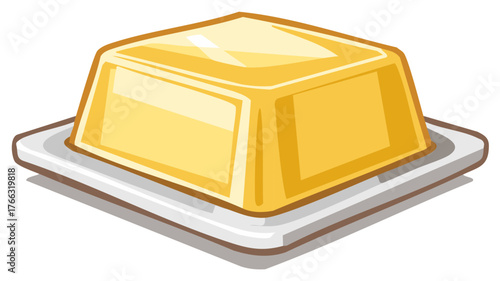 Illustration of Butter on a Plate in a Cartoon Style