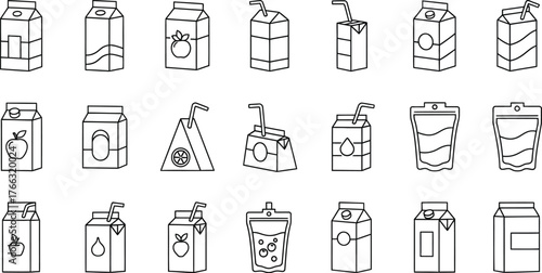 Set of juice and milk boxes in doodle style vector