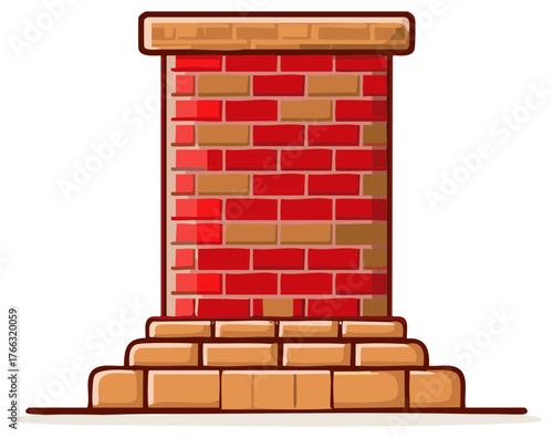 Cartoon illustration of a classic red brick chimney stack with a stone base