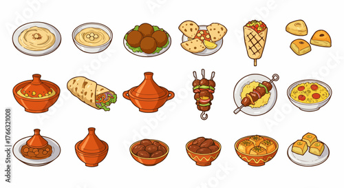 Middle Eastern food collection with various dishes