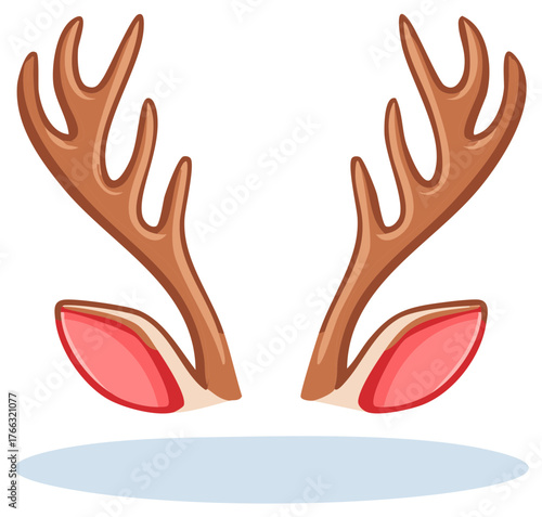 Cute Cartoon Reindeer Antlers and Ears Christmas Holiday Photo Booth Prop Illustration
