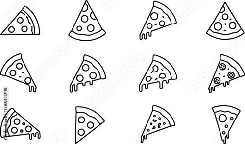 Collection of pizza slice icons in vector format for design