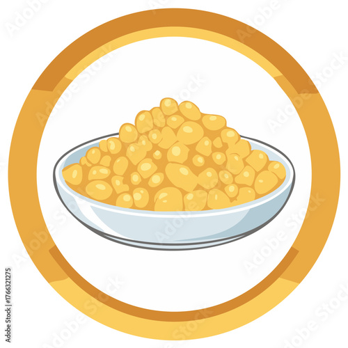 Vector illustration of yellow chickpeas in a bowl with a decorative golden frame