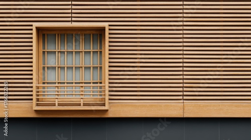 minimalist Wooden window design against a textured wall, showcasing modern architectural elements.