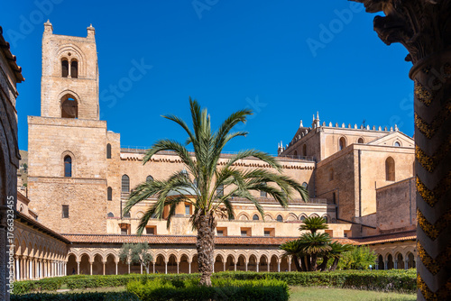 Medieval architecture and garden in Monreale Cathedral, Palermo