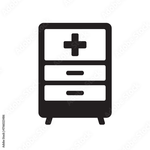 Black medical cabinet icon with plus symbol and drawers furniture storage